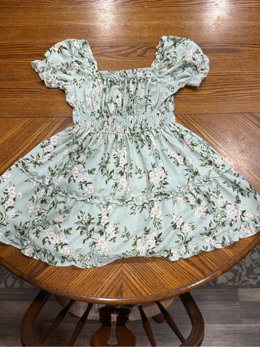 Inspired Hearts Pale Sage Floral Puff Sleeve Dress